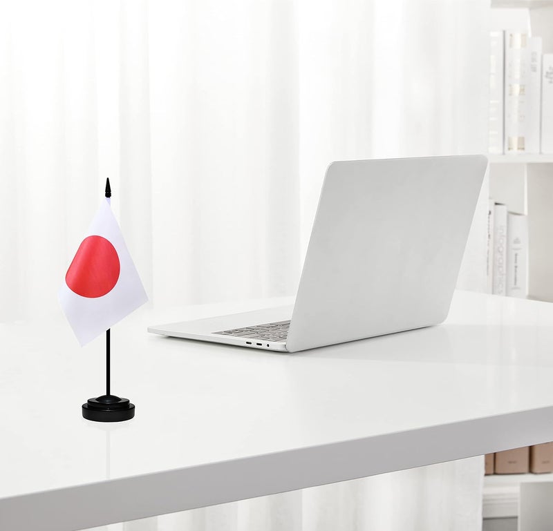 BCLin Japan Desk Flag Set, 2 Pack Japanese Table Office Flags, Small Mini Desktop Flag With 12" Solid Black Pole, Black Base, Miniature Desktop Flag - Image 5